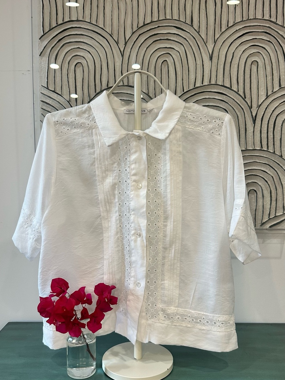 White Eyelet Button-Front Women Shirt